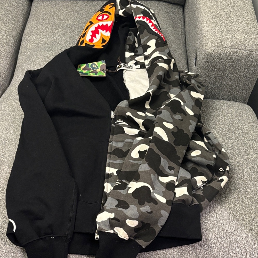 Bape Black and Gray Camo Shark Hoodie